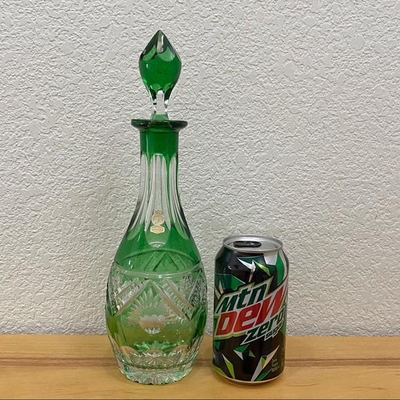 Vintage Handarbeit Nachtmann Bleikristall Bohemian Green Cut to Clear Decanter - Picture 2 of 13